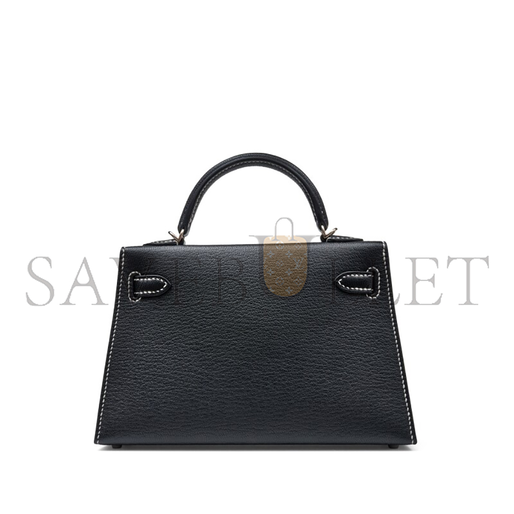 HERMÈS BLACK AND ROUGE DE COEUR BI-COLOR CHÈVRE MYSORE MINI KELLY II PALLADIUM HARDWARE (19*12*5.5cm) 